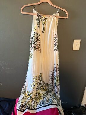 LOFT Cream Floral Midi Dress with Yellow & Pink Accents